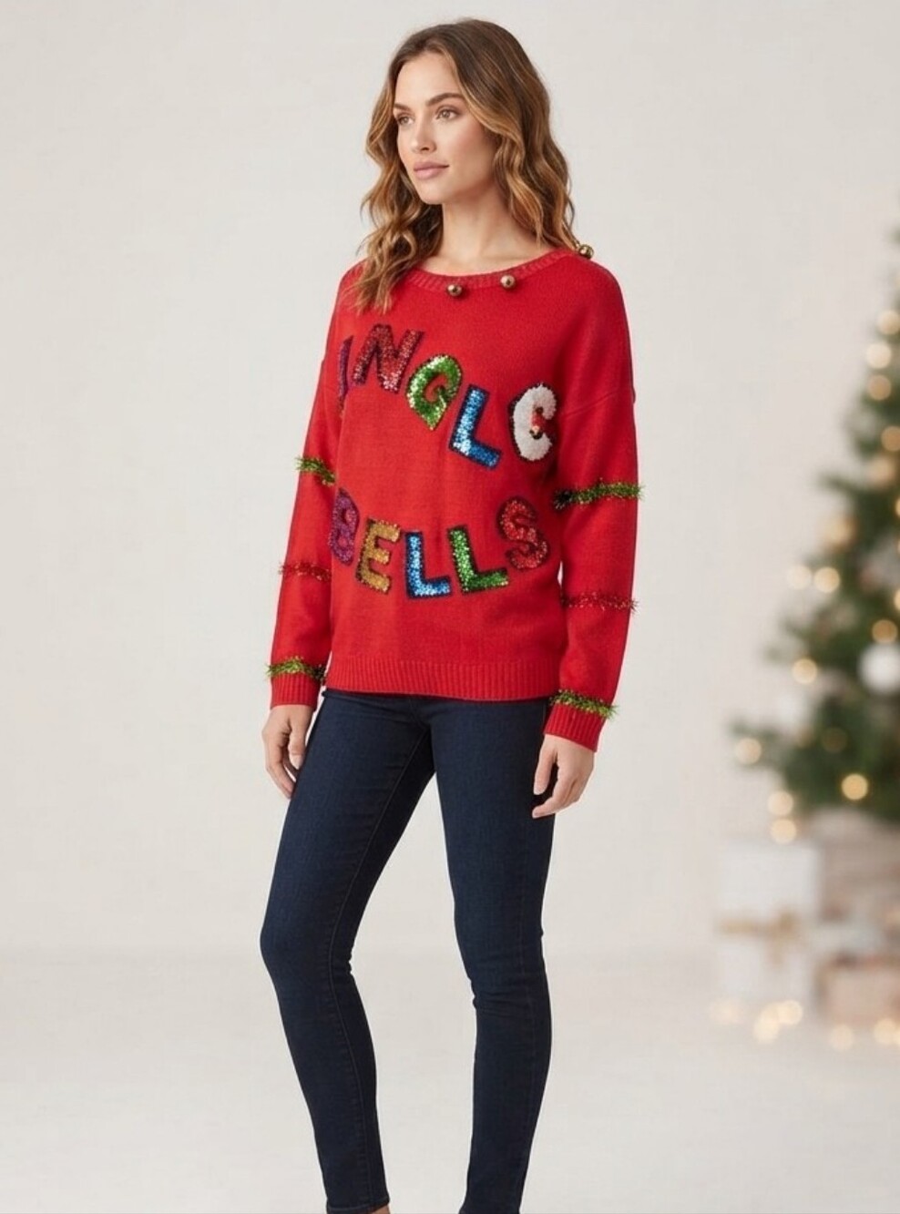 Poof Christmas Glittery Festive Holiday Sweater Size Medium